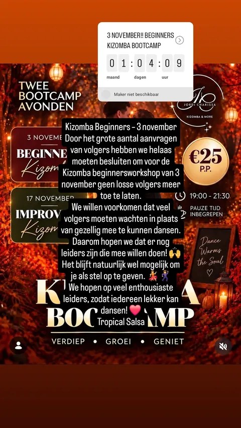 Flyer Kizomba Bootcamp beginners 3 november